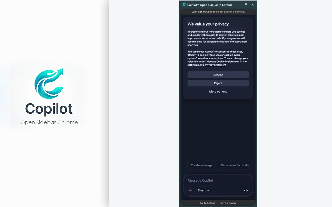 CoPilot™ Open SideBar in Chrome screenshot
