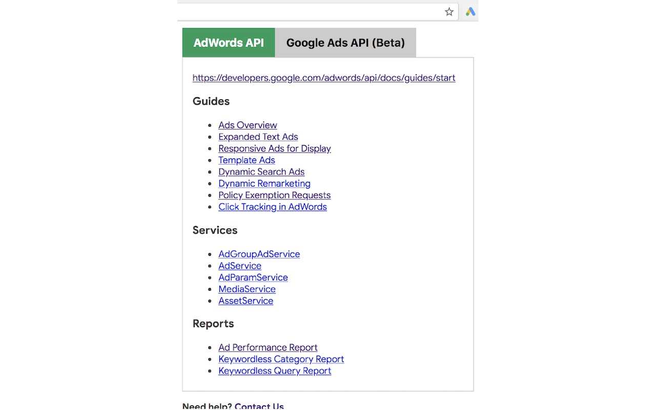 Google Ads API Web Navi screenshot