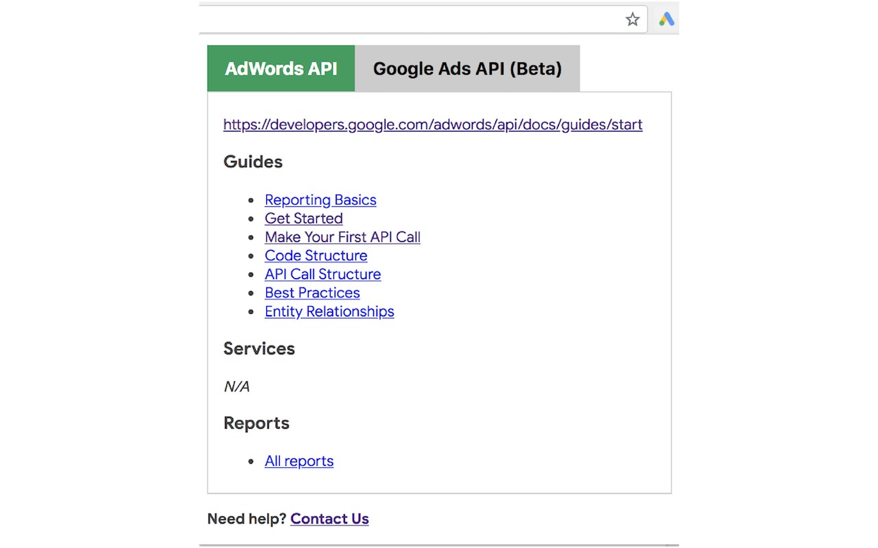 Google Ads API Web Navi screenshot