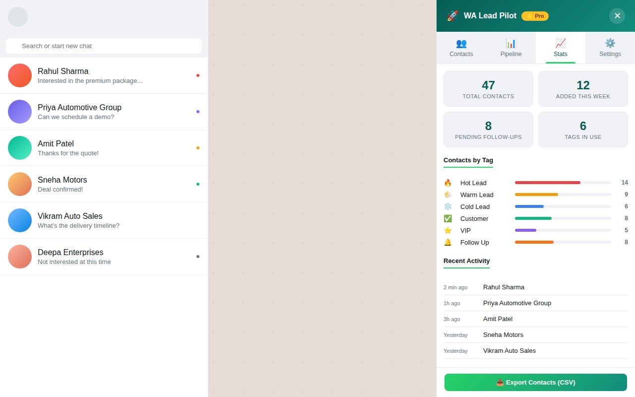WA Lead Pilot — WhatsApp CRM & Contact Manager screenshot
