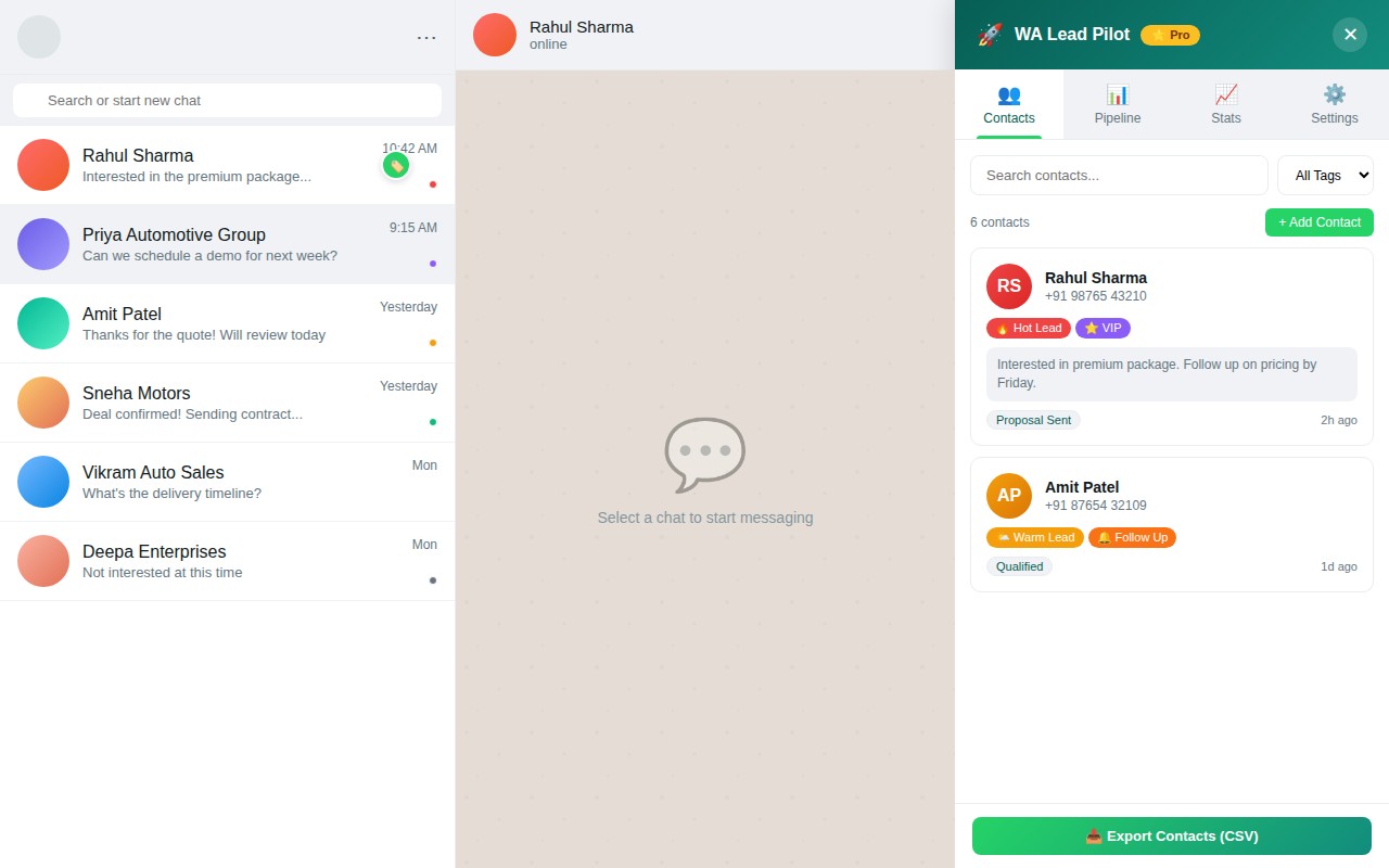 WA Lead Pilot — WhatsApp CRM & Contact Manager screenshot