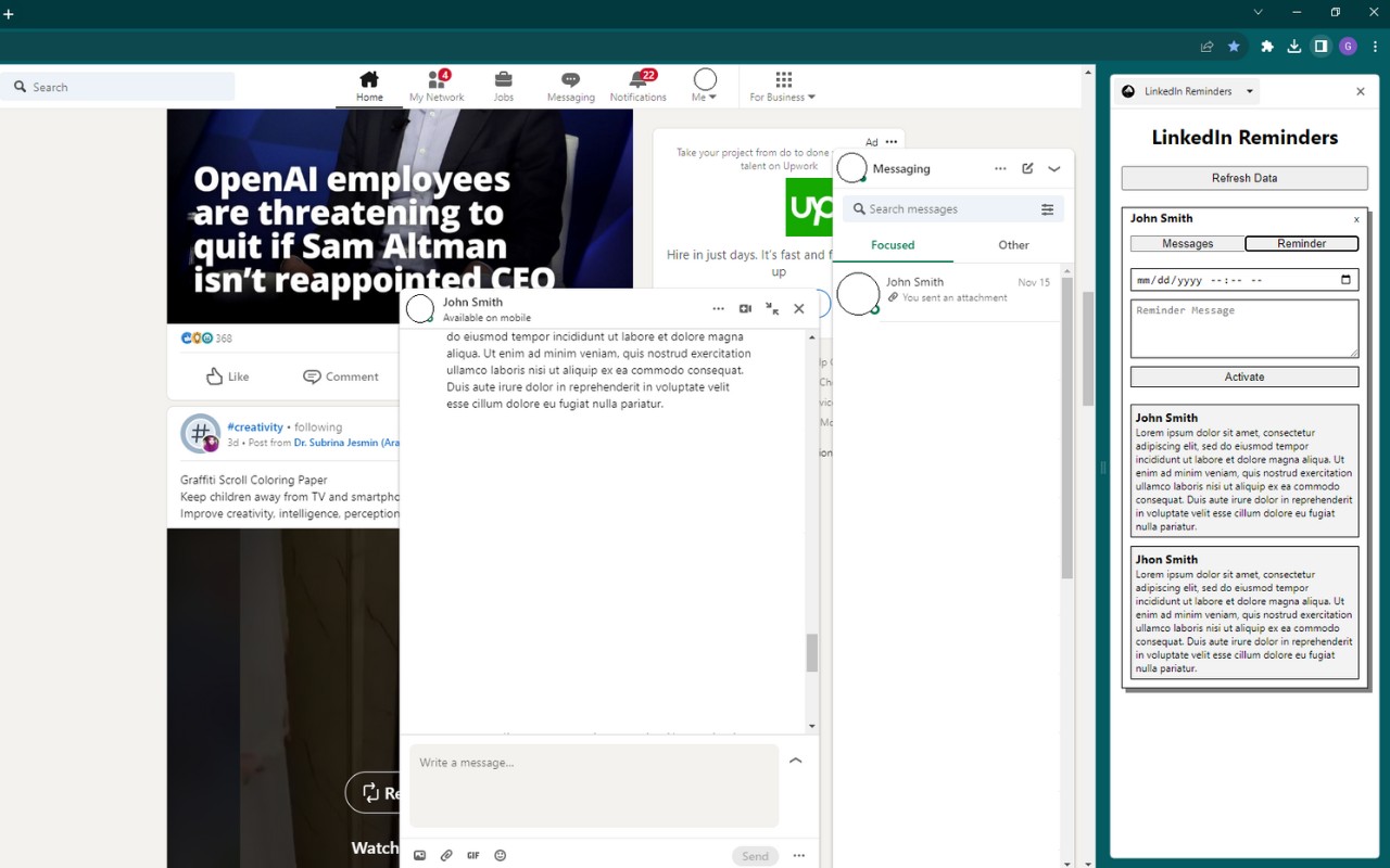 LinkedIn Reminders screenshot