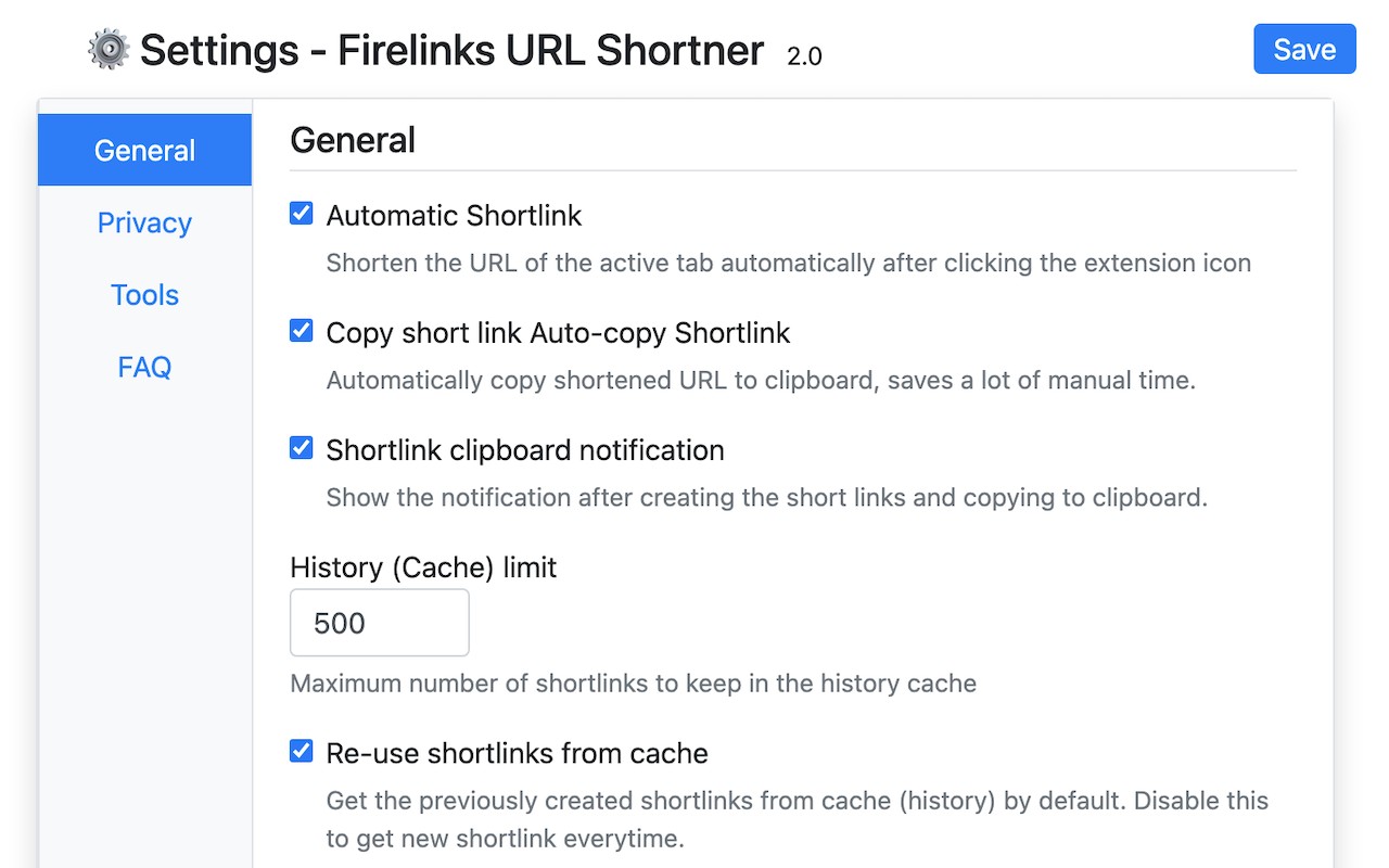 Firelinks URL Shortner screenshot