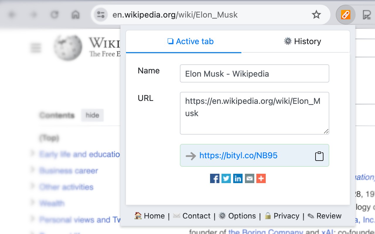 Firelinks URL Shortner screenshot