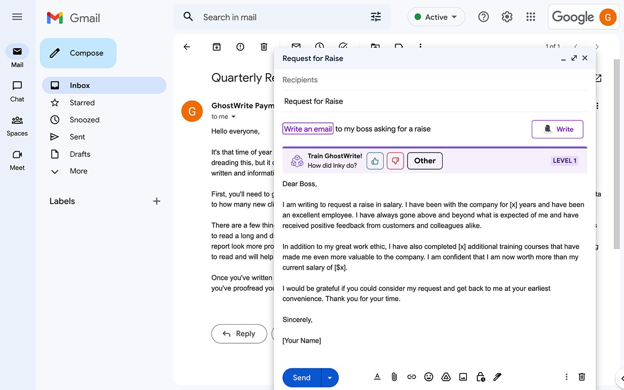 Ghostwrite: ChatGPT Email Assistant screenshot