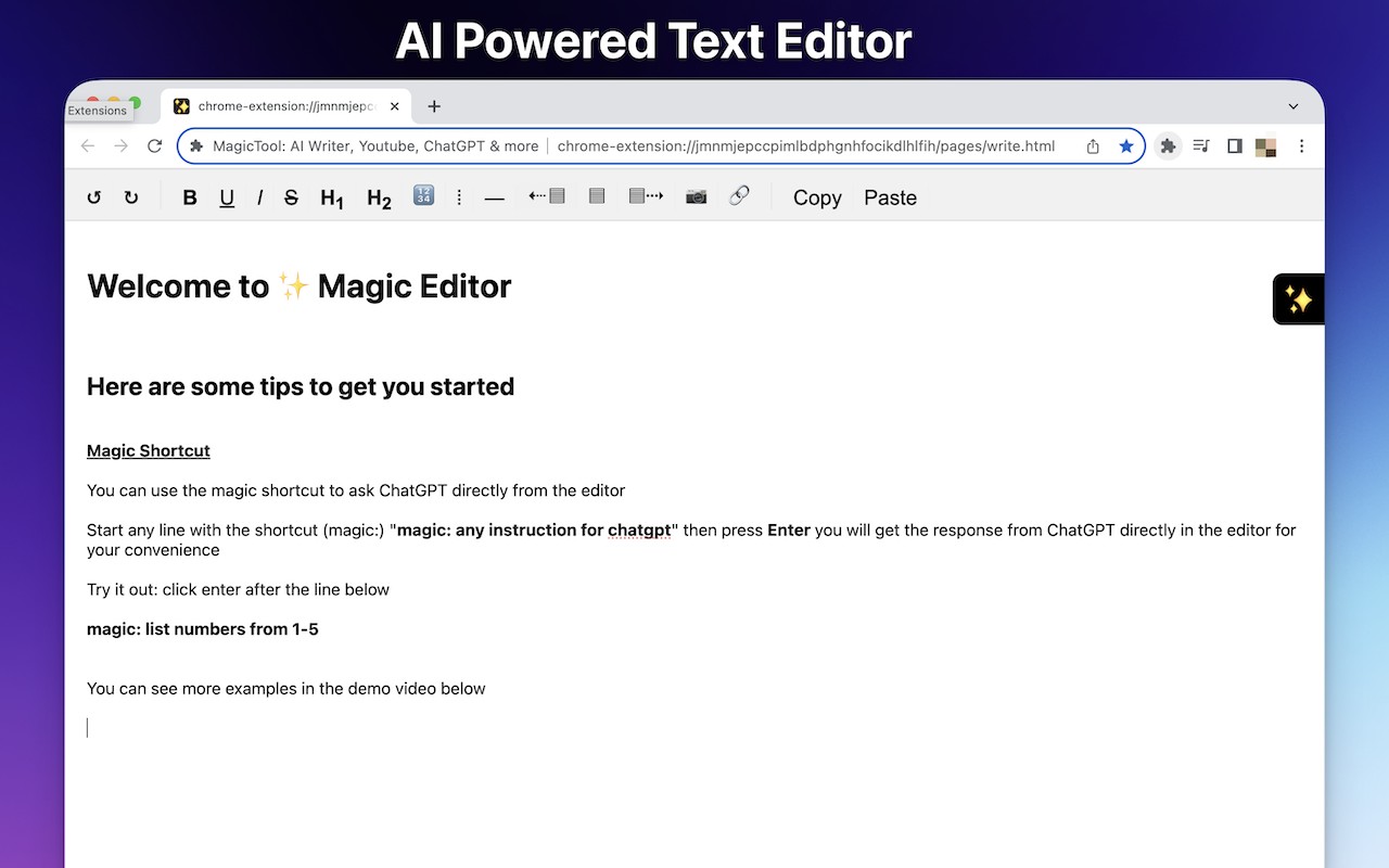 AI Chrome Extension powered by ChatGPT - Magictool AI screenshot