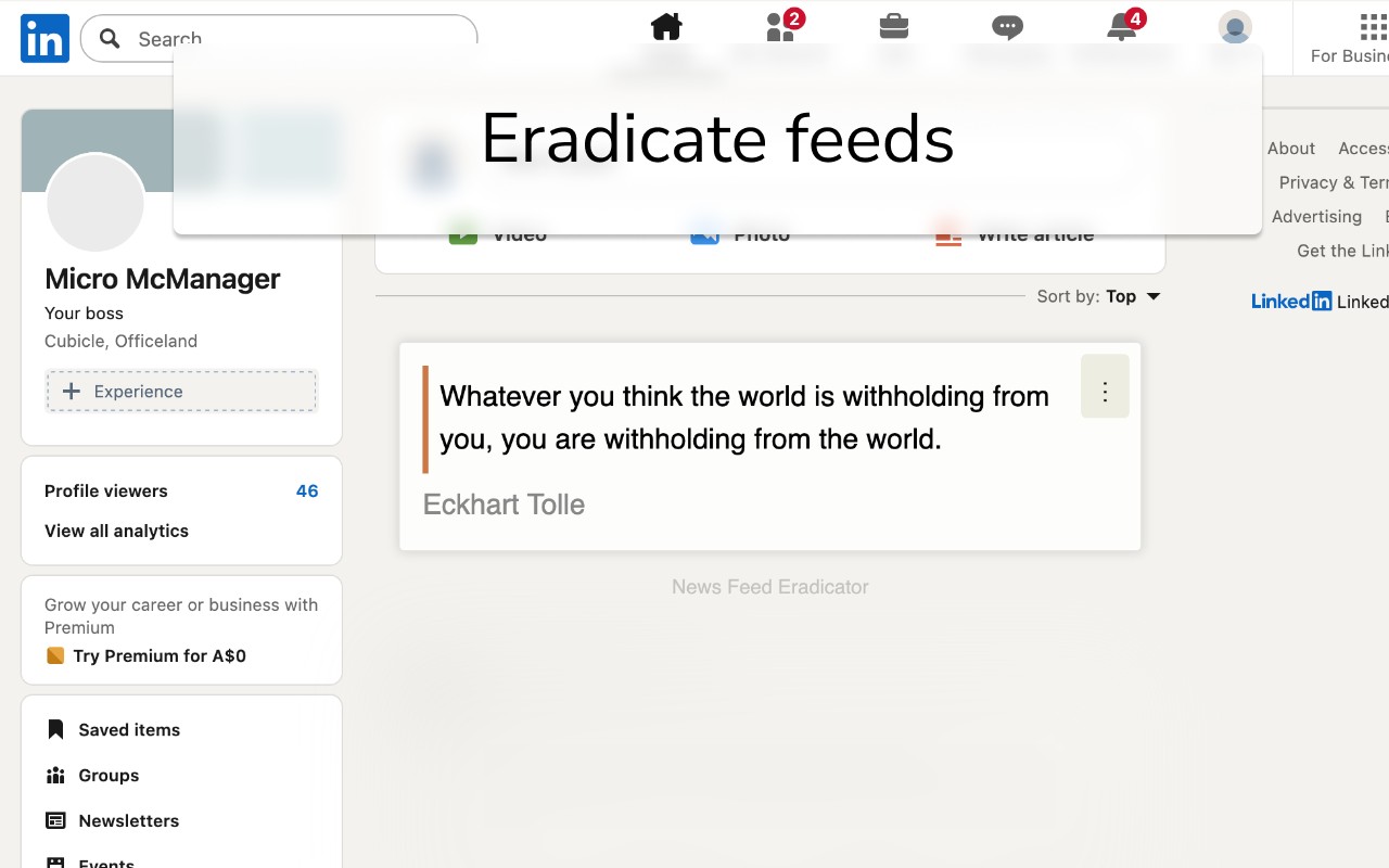 News Feed Eradicator screenshot