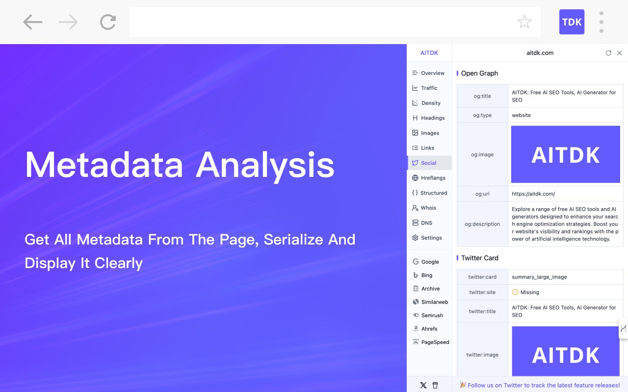 AITDK SEO Extension - Traffic/Keywords/Whois/SEO analyzer screenshot