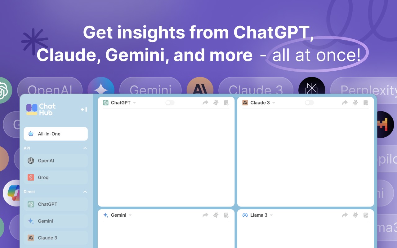 ChatHub - ChatGPT, Gemini, Claude side by side screenshot