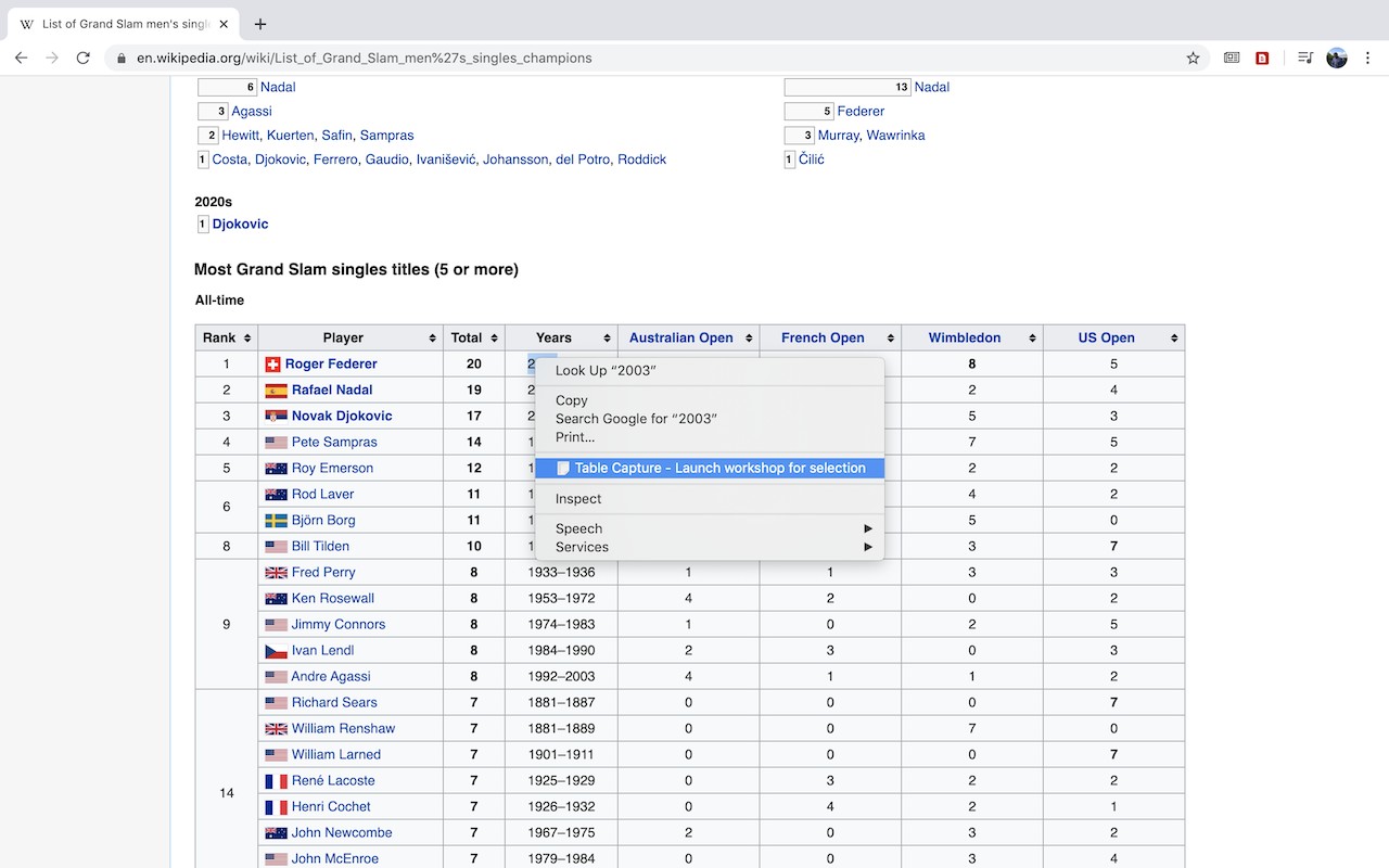 Table Capture screenshot