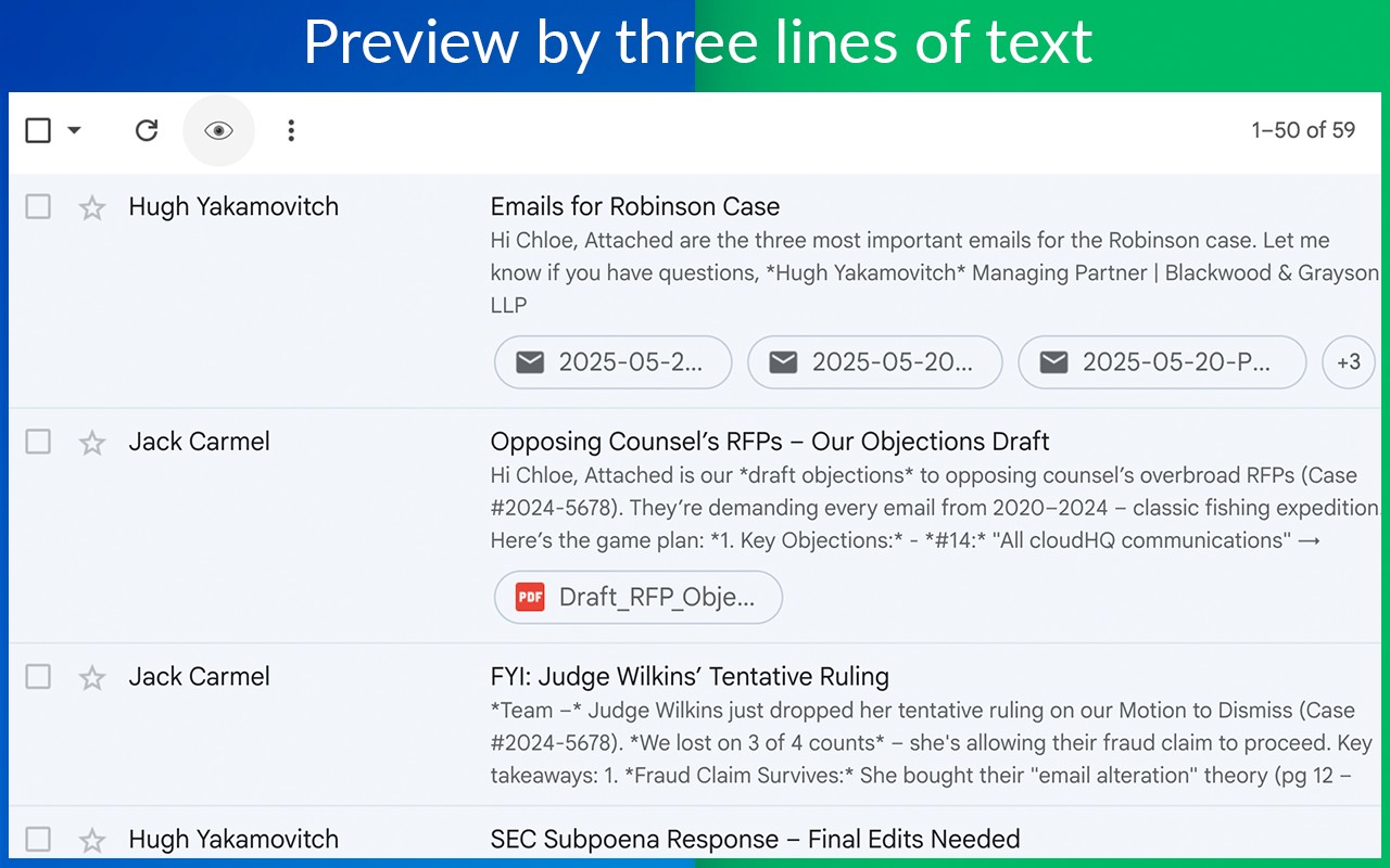 Gmail Message Preview by cloudHQ screenshot