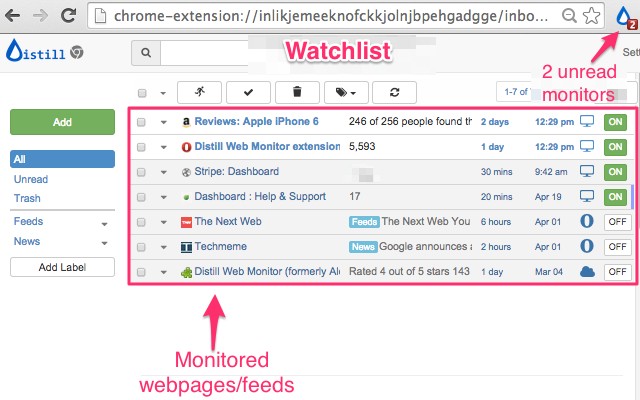 Distill Web Monitor screenshot
