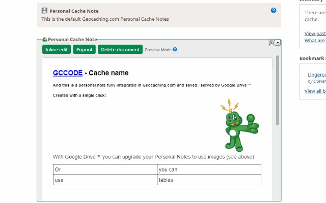 Geocaching.com Google Drive™ Notes screenshot
