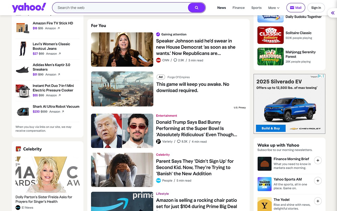 Yahoo Homepage screenshot
