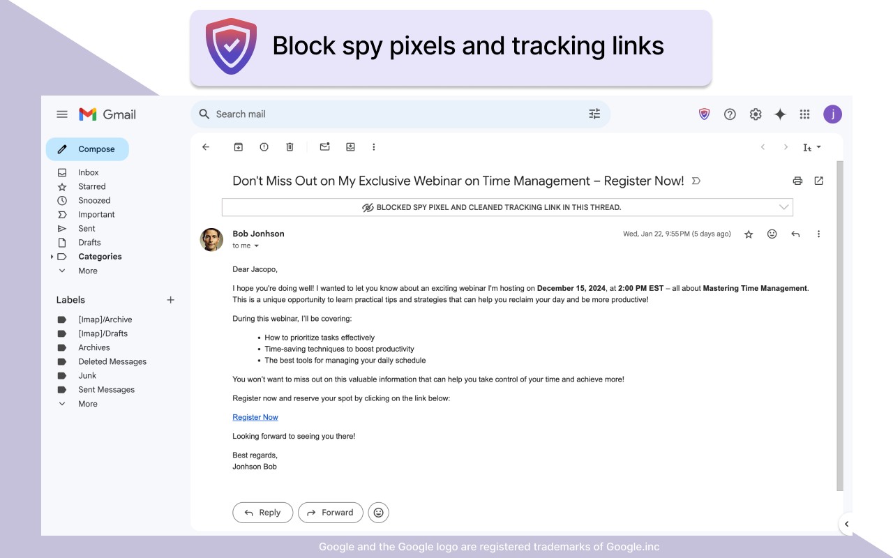 Gblock — Block email tracking in Gmail screenshot