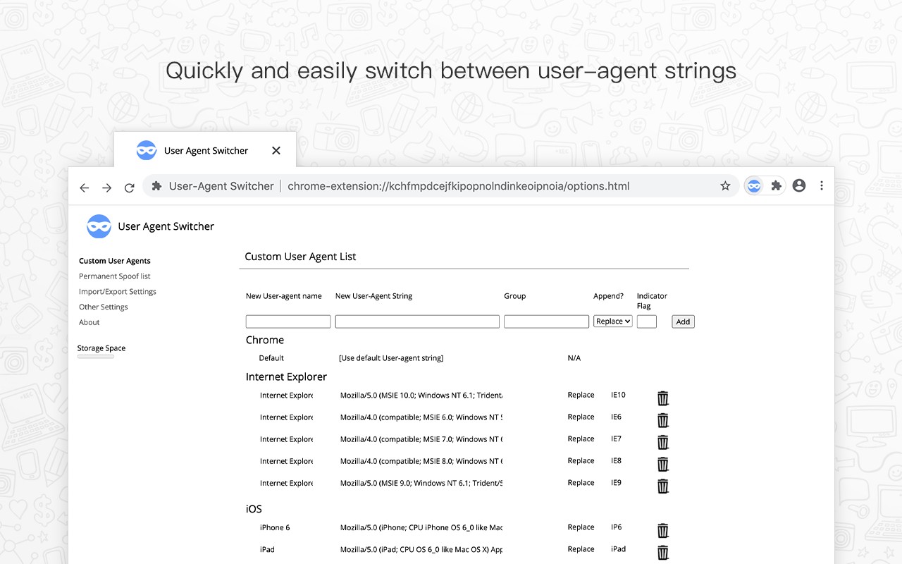 User Agent Switcher screenshot