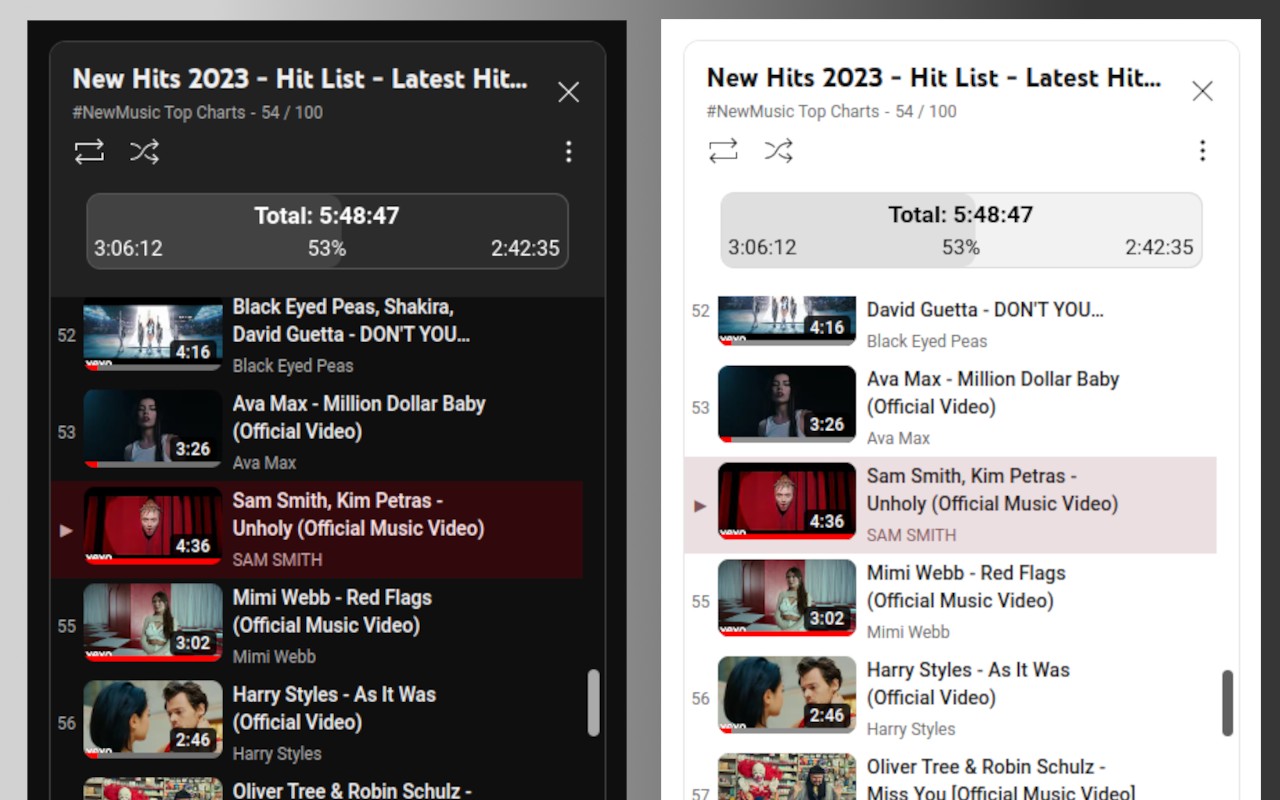 YouTube Playlist Duration bar screenshot