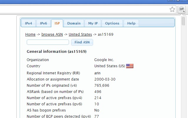 IP Address and Domain Information screenshot