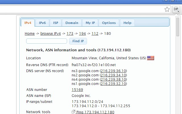 IP Address and Domain Information screenshot