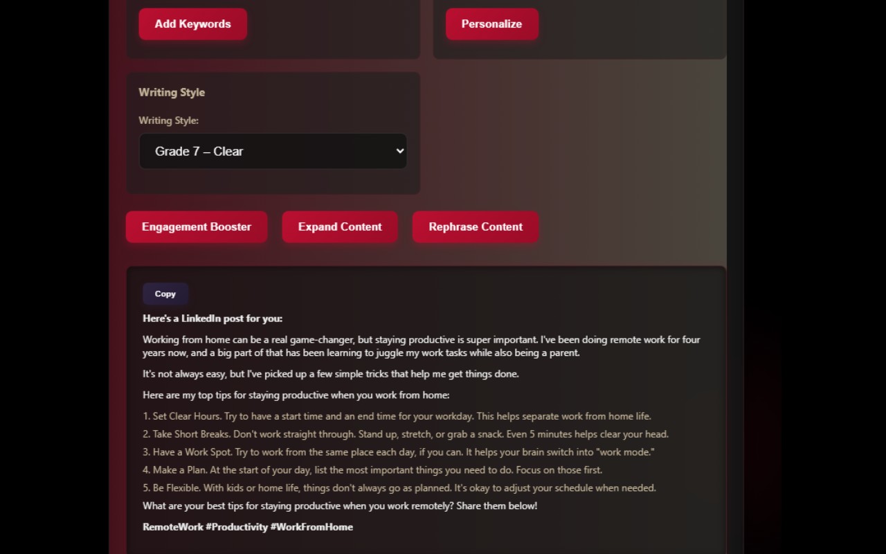 Linkedin Content Generator screenshot