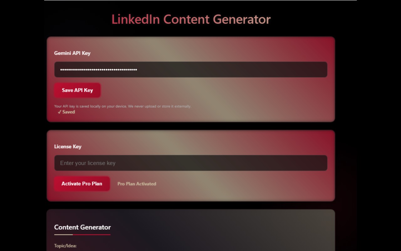 Linkedin Content Generator screenshot