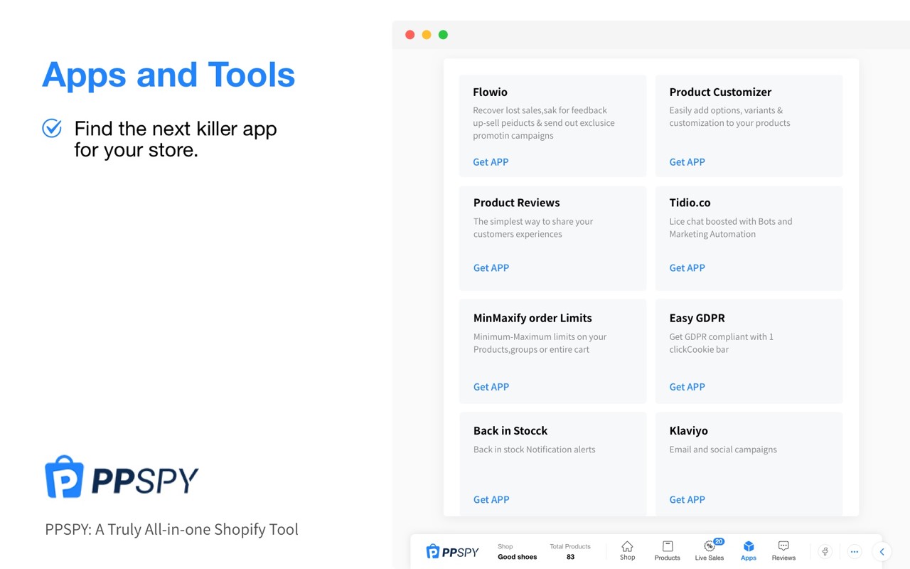 PPSPY-#1 Shopify analytics & dropship tool screenshot