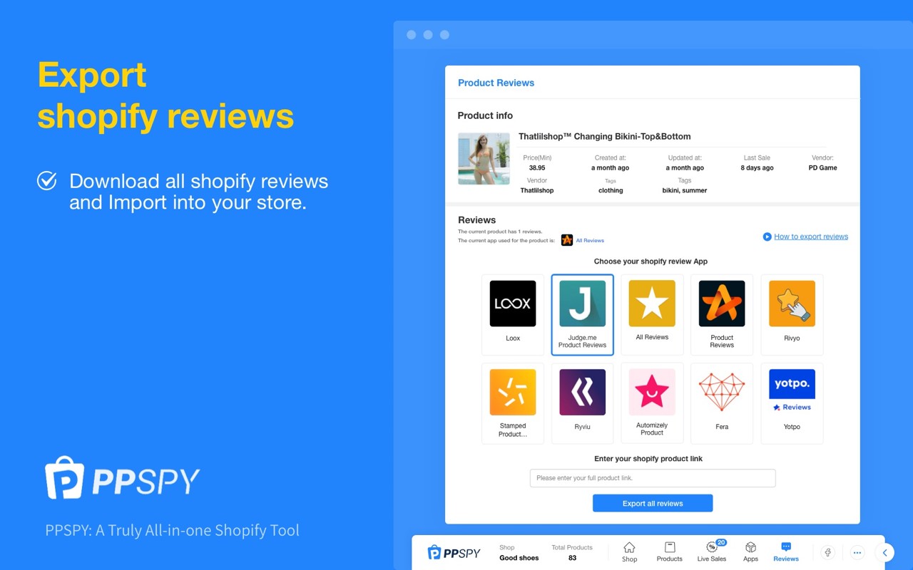 PPSPY-#1 Shopify analytics & dropship tool screenshot
