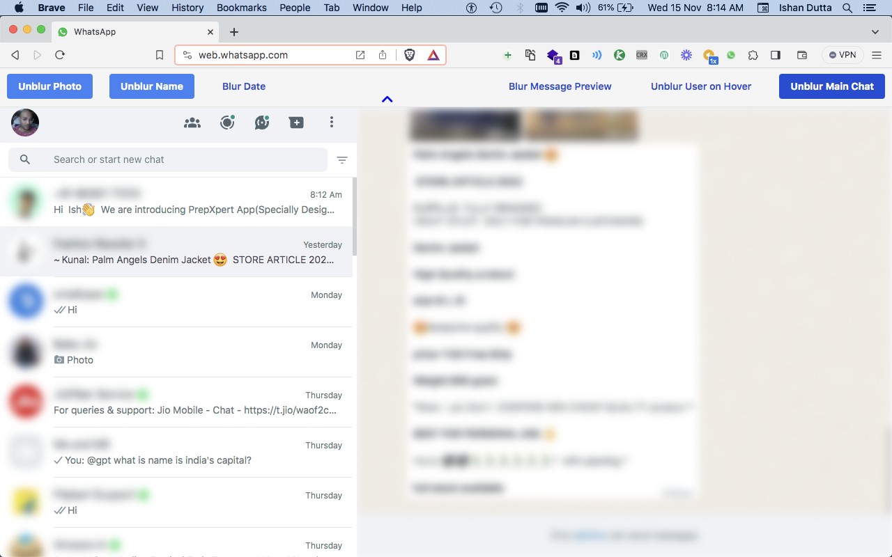 WA Blur: Hide Whatsapp™ chats by blurring screenshot