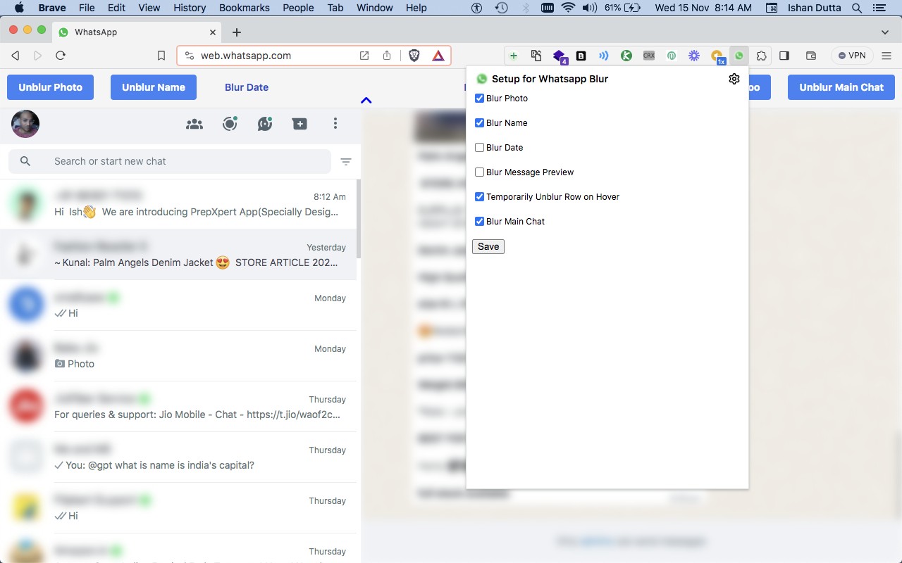 WA Blur: Hide Whatsapp™ chats by blurring screenshot