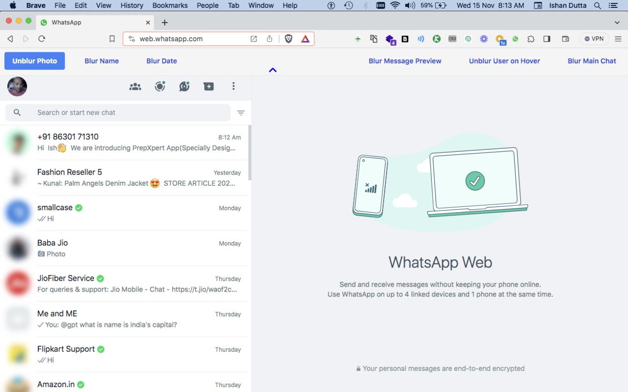 WA Blur: Hide Whatsapp™ chats by blurring screenshot