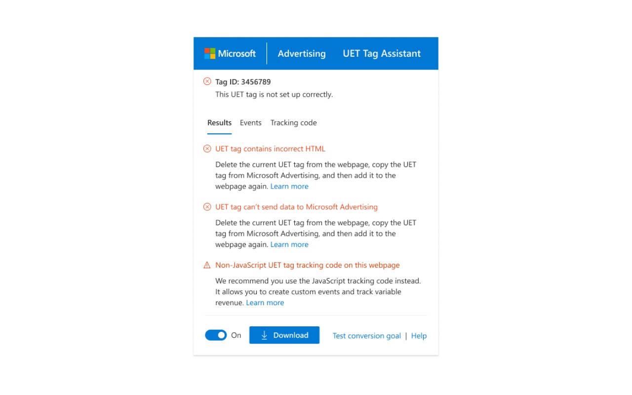 UET Tag Helper (by Microsoft Advertising) screenshot