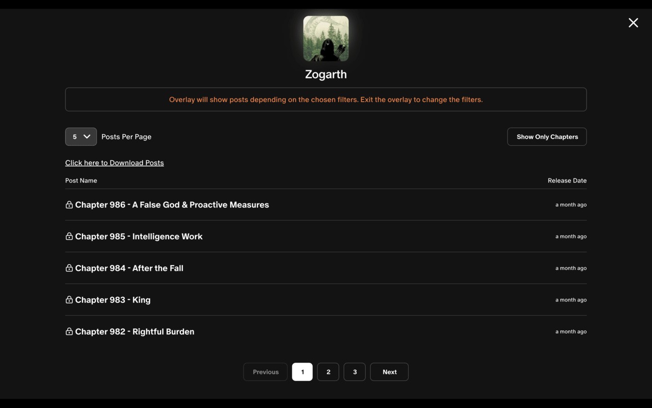 Readeon: A Patreon Reading Extension screenshot