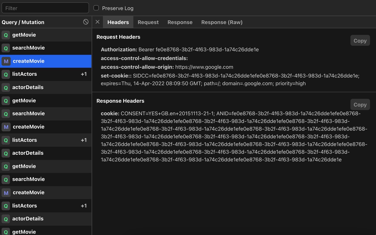GraphQL Network Inspector screenshot
