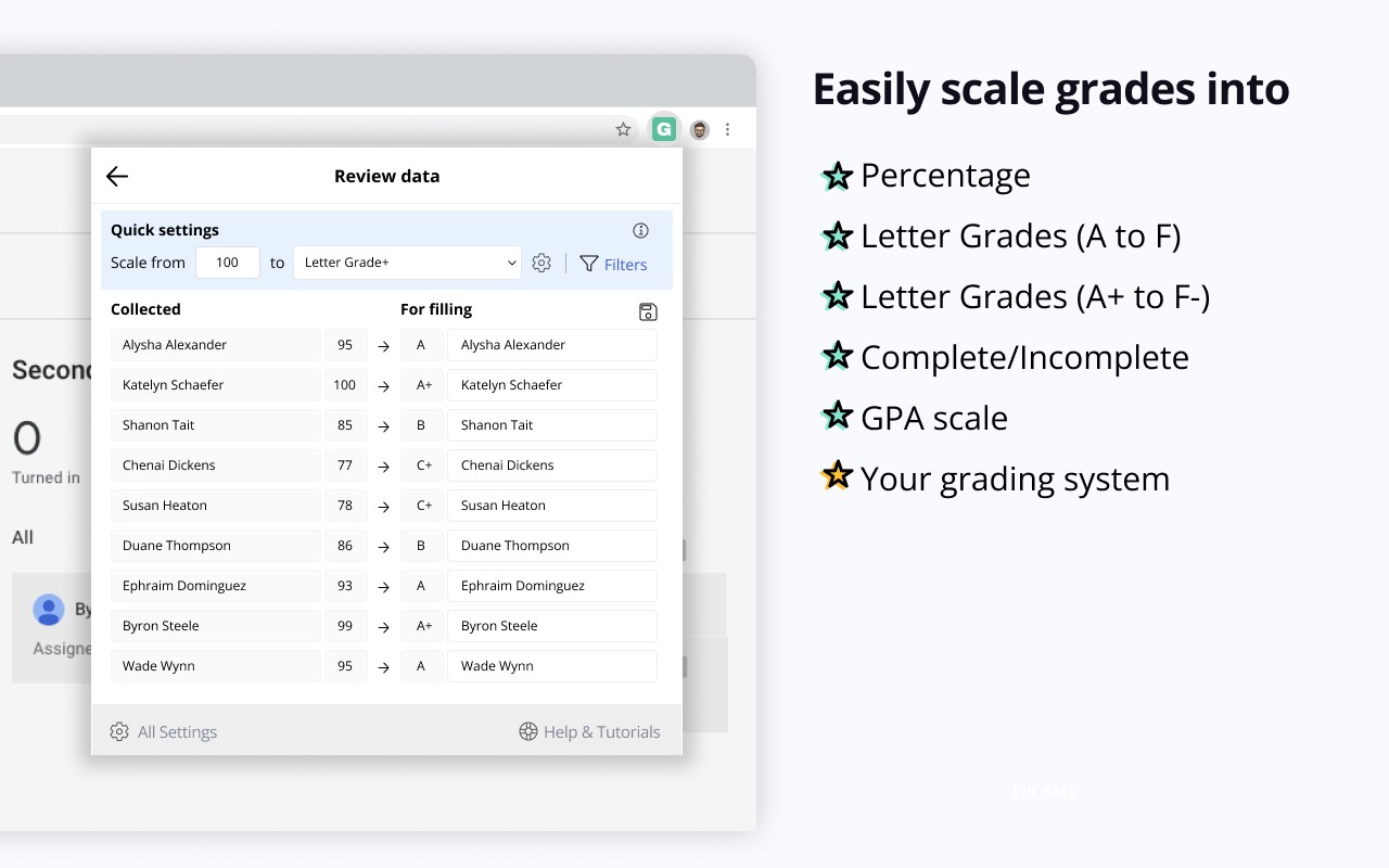 Grading Assistant: Grade transferer tool screenshot
