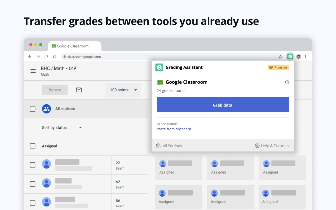 Grading Assistant: Grade transferer tool screenshot
