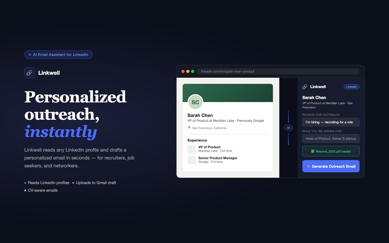Linkwell — Write LinkedIn Outreach Emails in Seconds screenshot