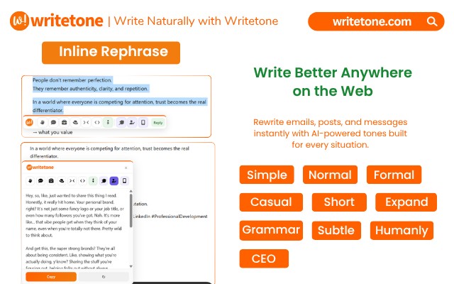 Writetone: AI Writing Assistant & Grammar Fix screenshot