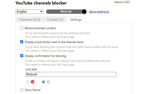 Youtube video and channel blocker screenshot