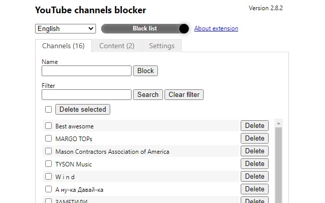 Youtube video and channel blocker screenshot